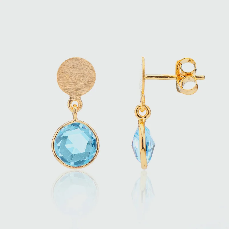 boho chic earrings -Salina Gold Vermeil Disc & Blue Topaz Earrings