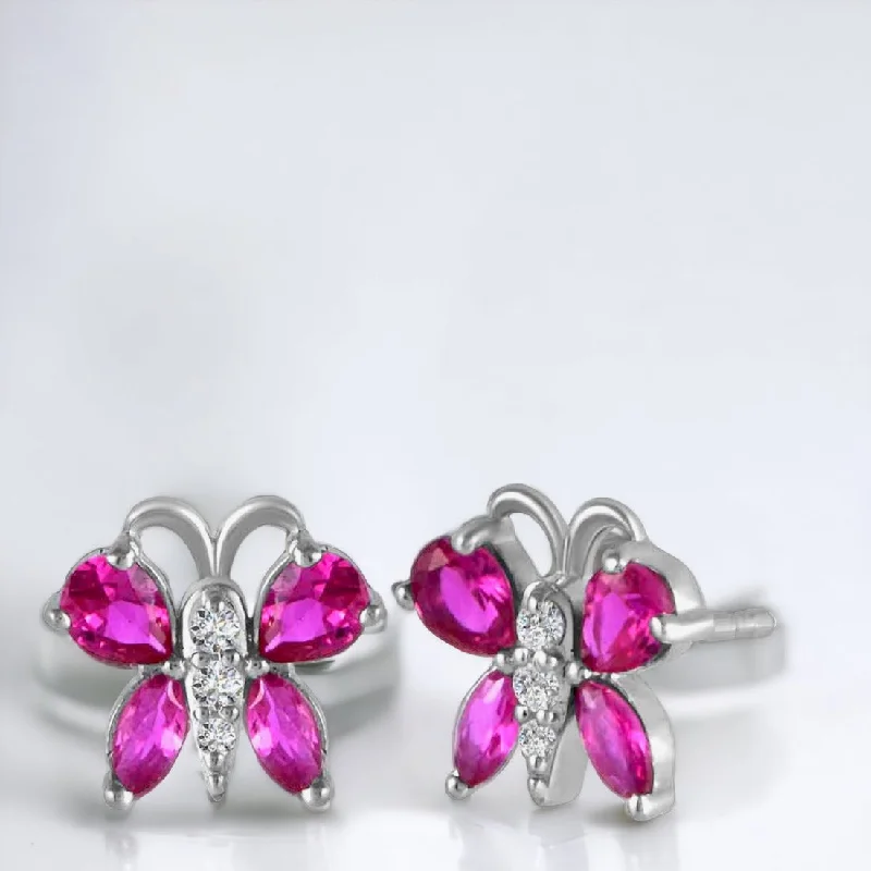 beautiful ear studs -Pink Butterfly Stud Earring (With Stone) For Women & Girls