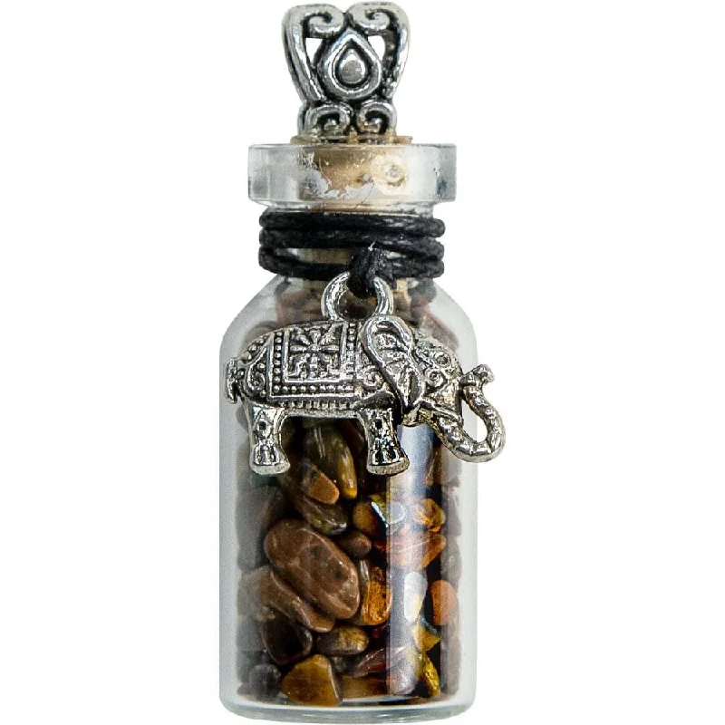 luxury necklaces for women -1.75" Gemstone Chip Bottle Necklace - Tiger Eye with Elephant