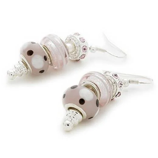 cubic zirconia earrings -Silver Plated 'Pink Me Up' Bead Charm Earrings