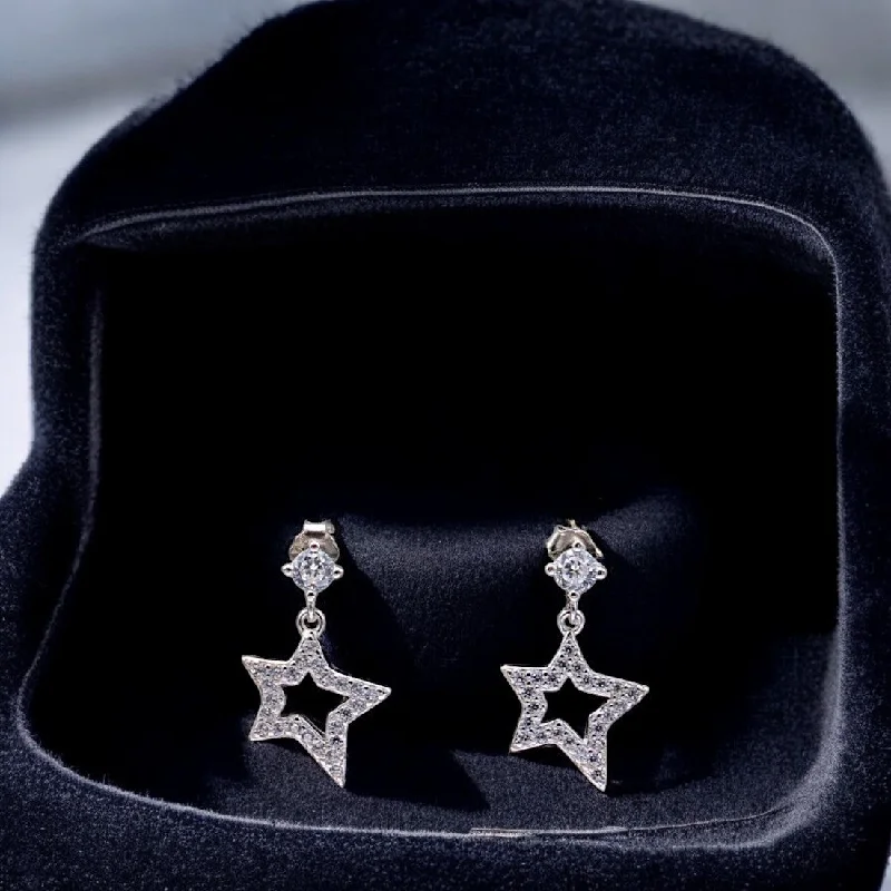 elegant hoop earrings -Sterling silver shining star drop earrings for women and girls