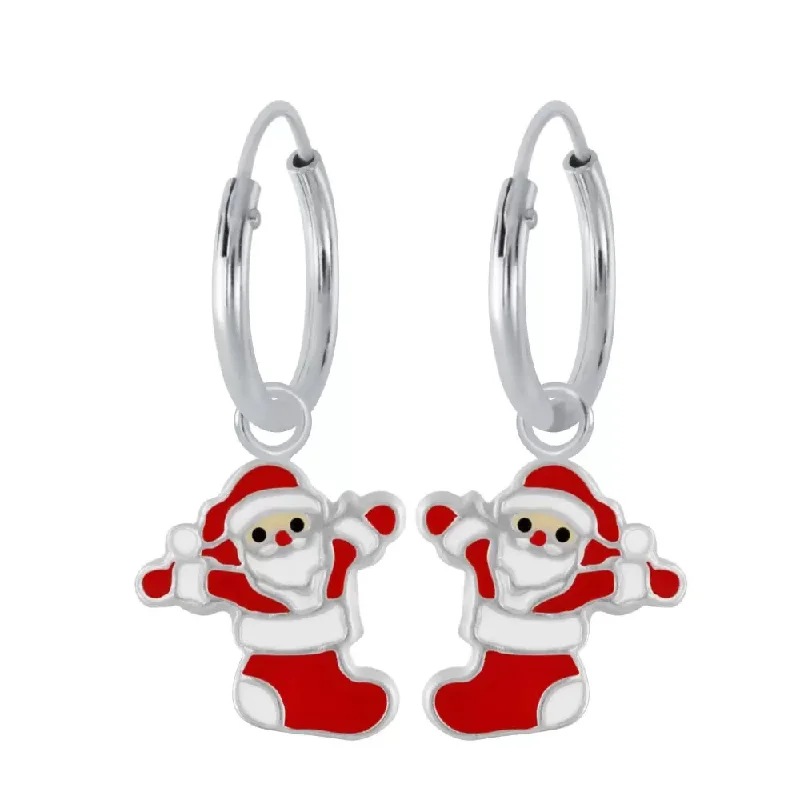 elegant hoop earrings -Children's Sterling Silver Christmas 'Santa in Stocking' Hoop Earrings