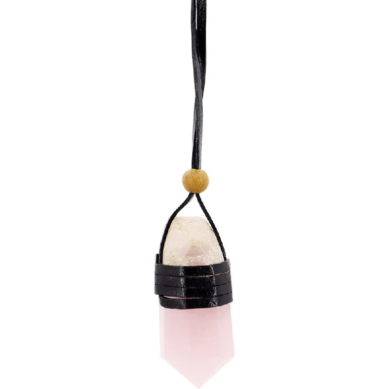 luxury pearl necklaces -Faceted Point Leather Wrapped Necklace - Rose Quartz