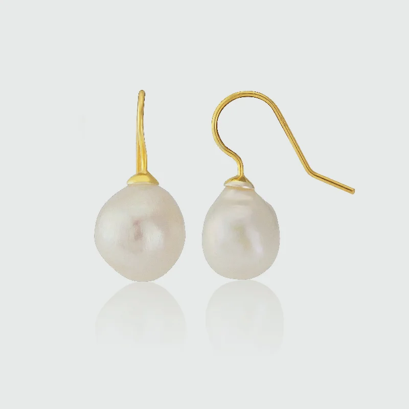 gold earrings for women -Triora Baroque White Pearl & Gold Vermeil Drop Earrings