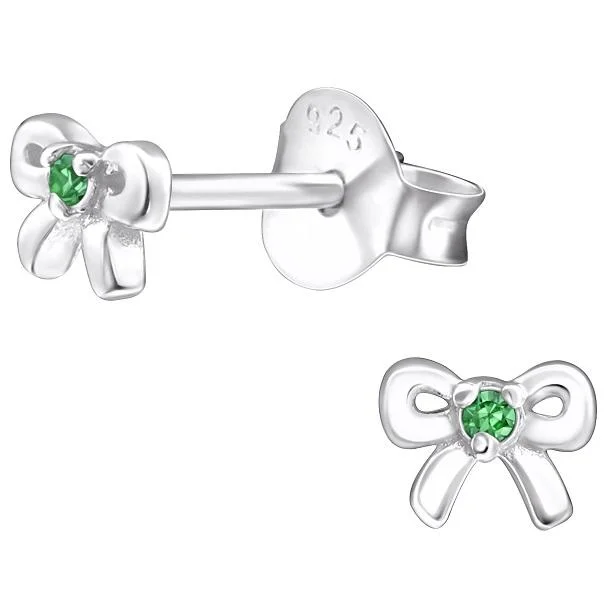 hoop earrings for women -Children's Sterling Silver 'May Birthstone' Bow Stud Earrings