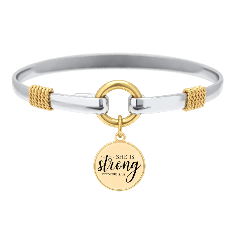 unique bangles for women -She Is Strong - Two-Tone Bracelet