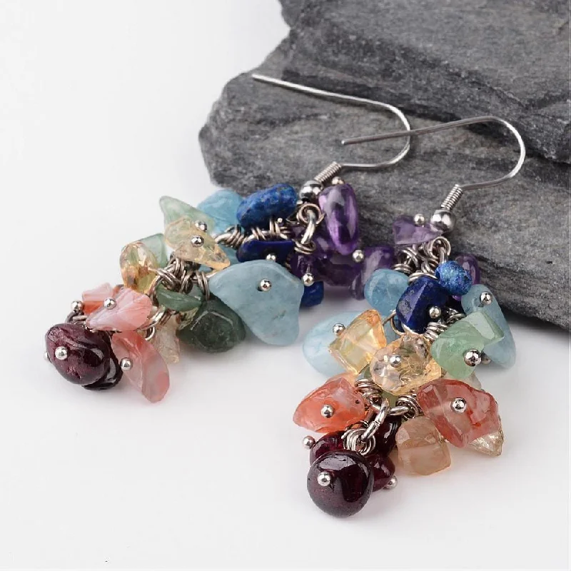 diamond earrings for women -Adult's Chakra Cluster Gemstone Drop Earrings