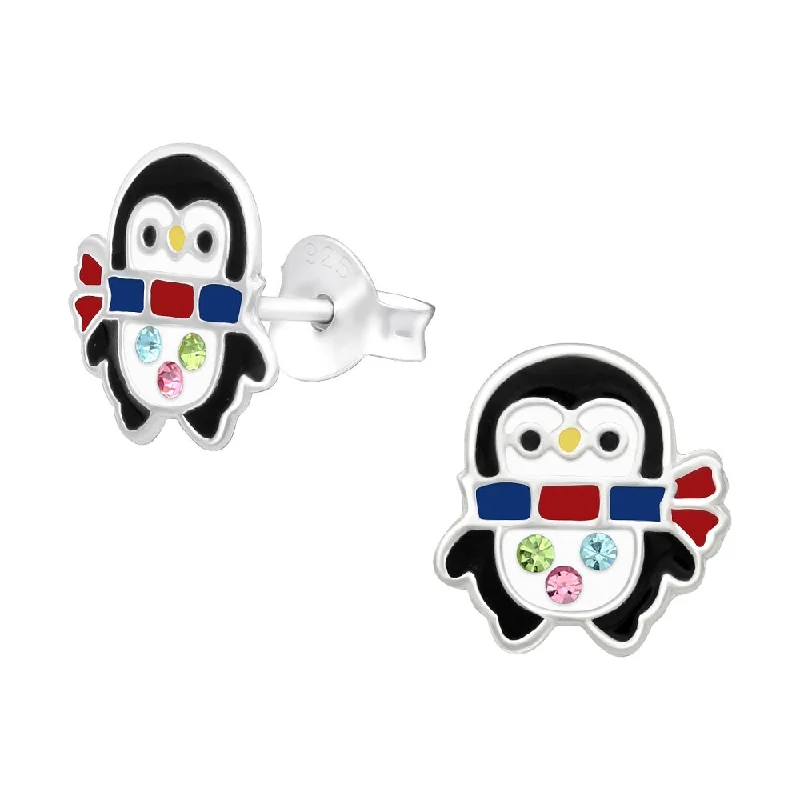 luxury gemstone earrings -Children's Sterling Silver Christmas Winter Penguin Stud Earrings