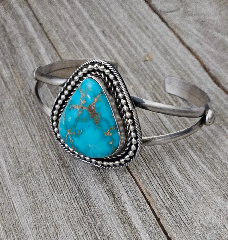 hand-crafted bangles -Stamped Sterling Silver Turquoise Triangle Cuff Bracelet