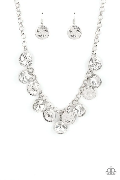 round pendant necklaces -Spot On Sparkle White Necklace