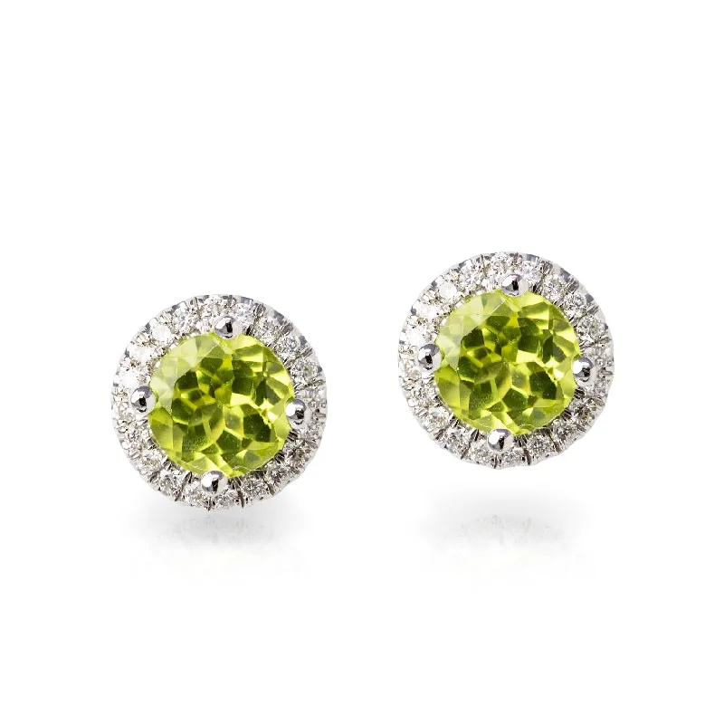 diamond drop earrings -Round Peridot & Diamond Earrings