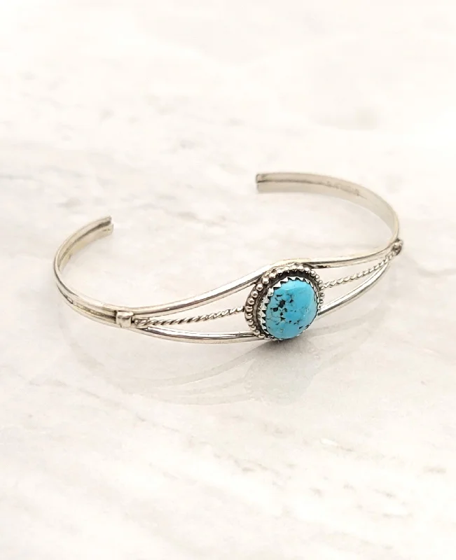 multi-colored bracelets for women -Sterling Silver Turquoise Ball Trim Adjustable Cuff Bracelet