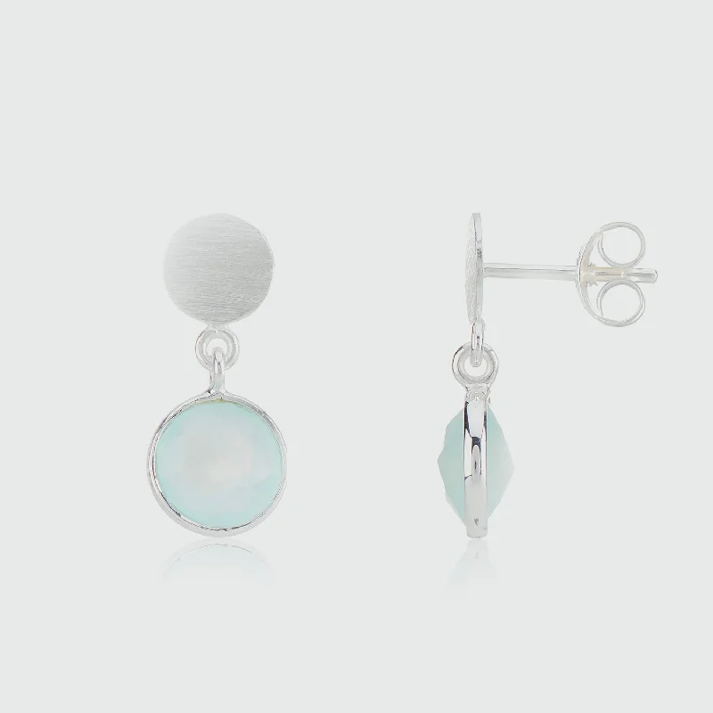 designer earrings for women -Salina Silver Disc & Aqua Chalcedony Earrings