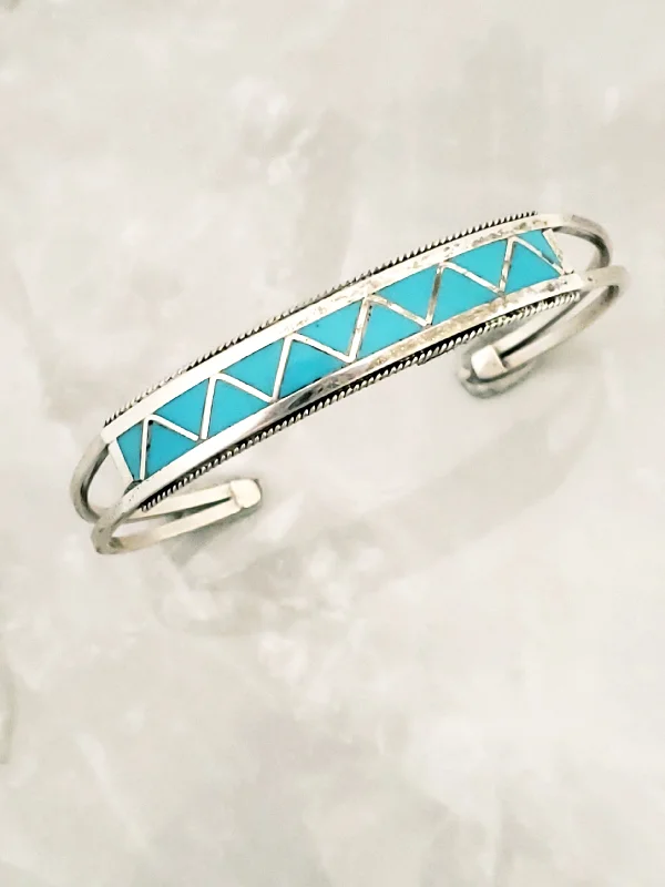 bangles with diamonds for women -Stamped Sterling Silver Turquoise Inlay Cuff Bracelet