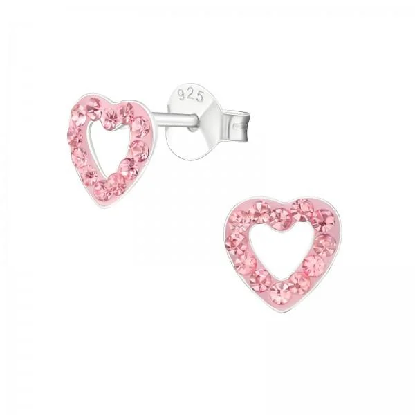 beautiful pearl drop earrings -Children's Sterling Silver 'Pink Crystal Love Heart' Stud Earrings