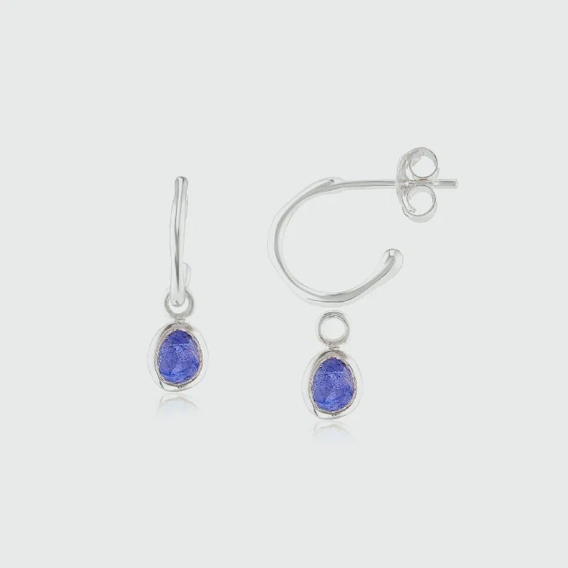 gold stud earrings for women -Hampton Sapphire & Silver Interchangeable Gemstone Earrings