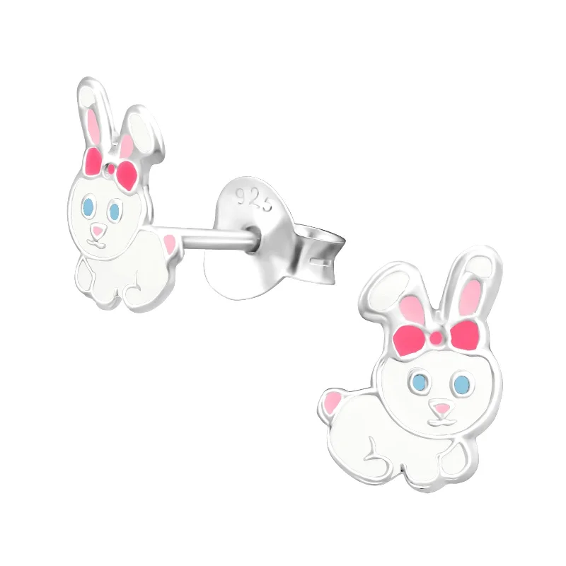 fashion-forward earrings -Children's Sterling Silver 'Pretty White Bunny Rabbit' Stud Earrings