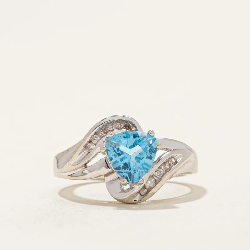 affordable gemstone rings -Blue Topaz & Diamond Cocktail Ring | 1.30ct, 0.07ctw | SZ 6.25 |