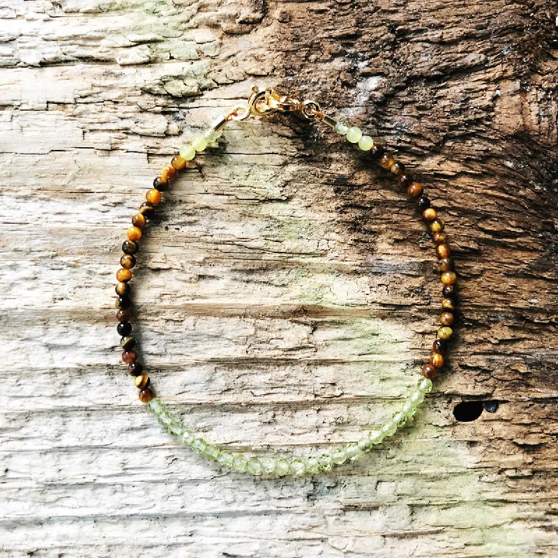 women’s adjustable cuff bracelets -"Trinidad" Peridot and Tiger Eye Gemstone Beaded Bracelet