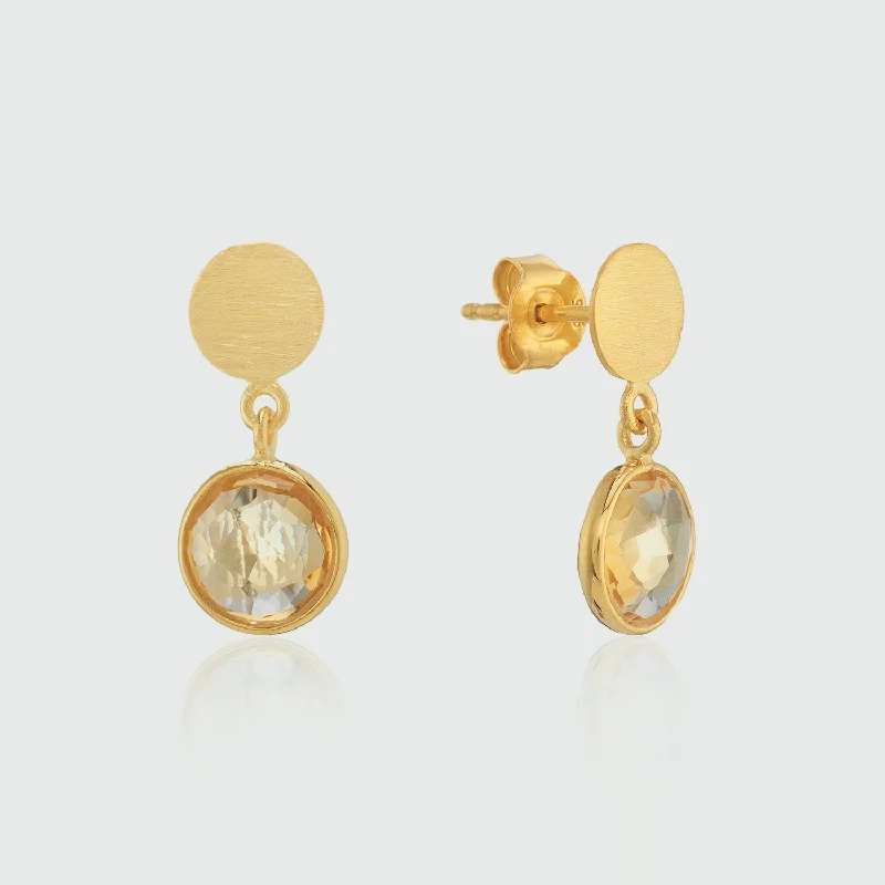 personalized jewelry earrings -Salina Gold Vermeil & Citrine Disc Earrings