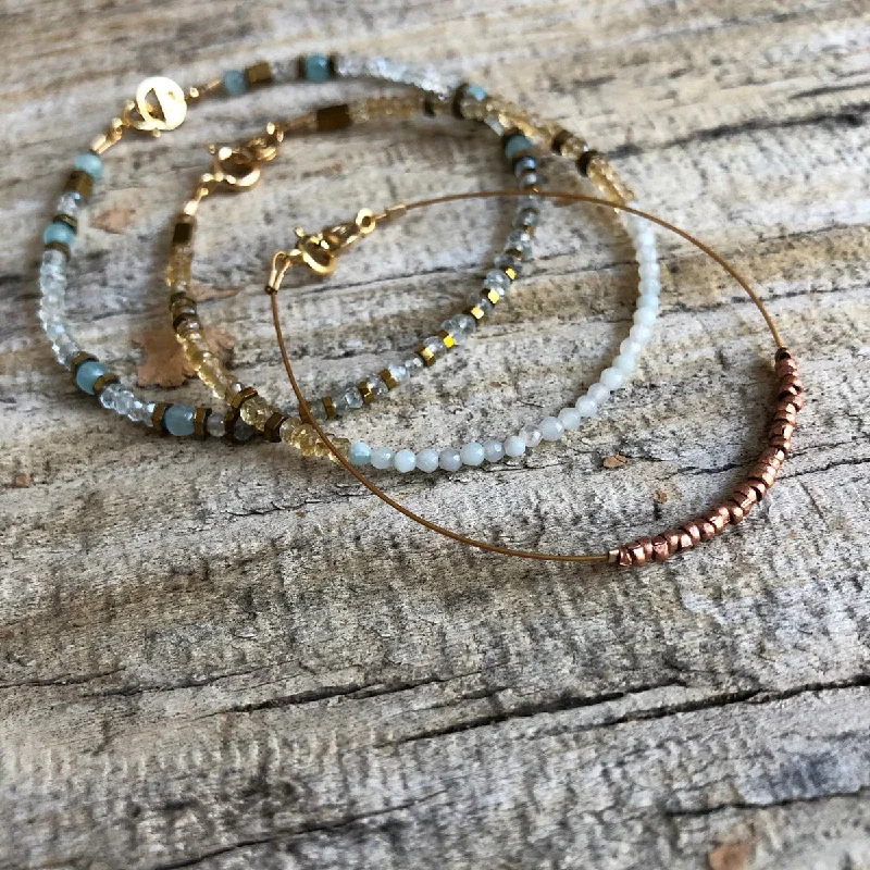 rose gold bangles for women -"Amador City" Collection Set of Three Gemstone Beaded Bracelets