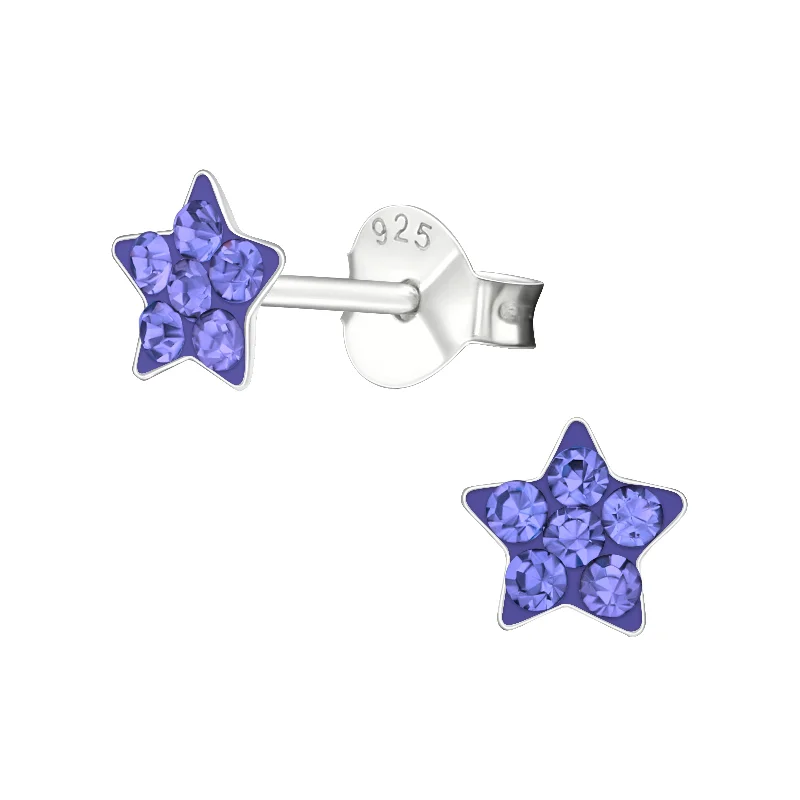 luxurious gold earrings -Children's Sterling Silver 'Tanzanite Purple Crystal Star' Stud Earrings