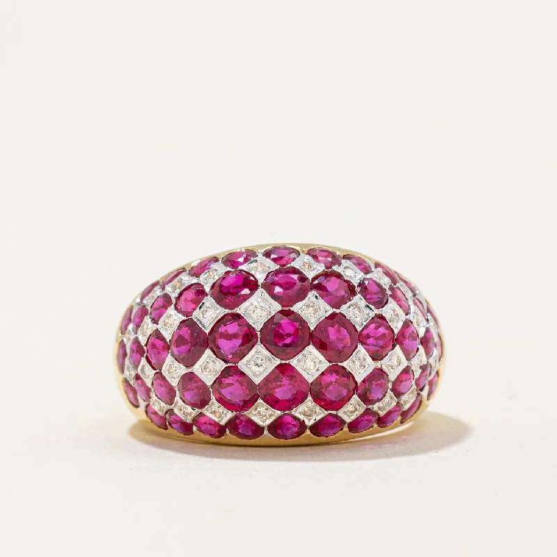 cocktail rings for women -Ruby & Diamond Dome Ring | 5.21ctw, 0.18ctw | SZ 6.5 |