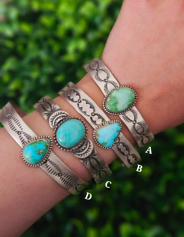 colorful bracelets for women -Stamped Sterling Silver Turquoise Cuff Bracelets