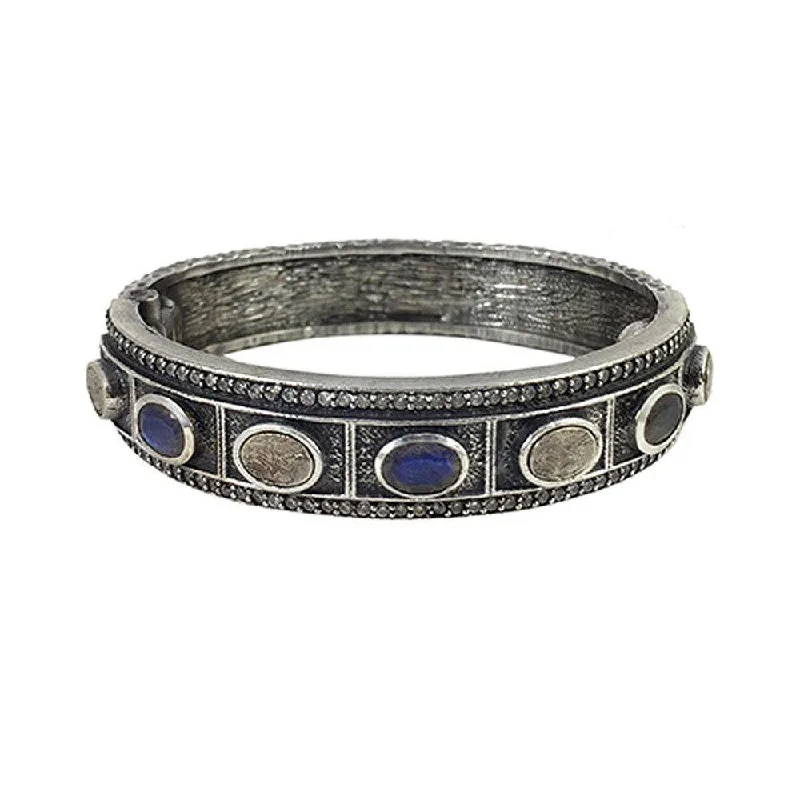 beautiful bangles for casual wear -Labradorite Hinged Bangle Bracelet In Silver