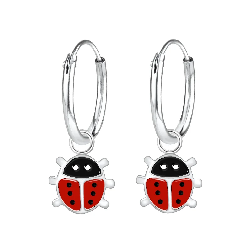 fashion crystal stud earrings -Children's Sterling Silver 'Ladybird' Hoop Earrings