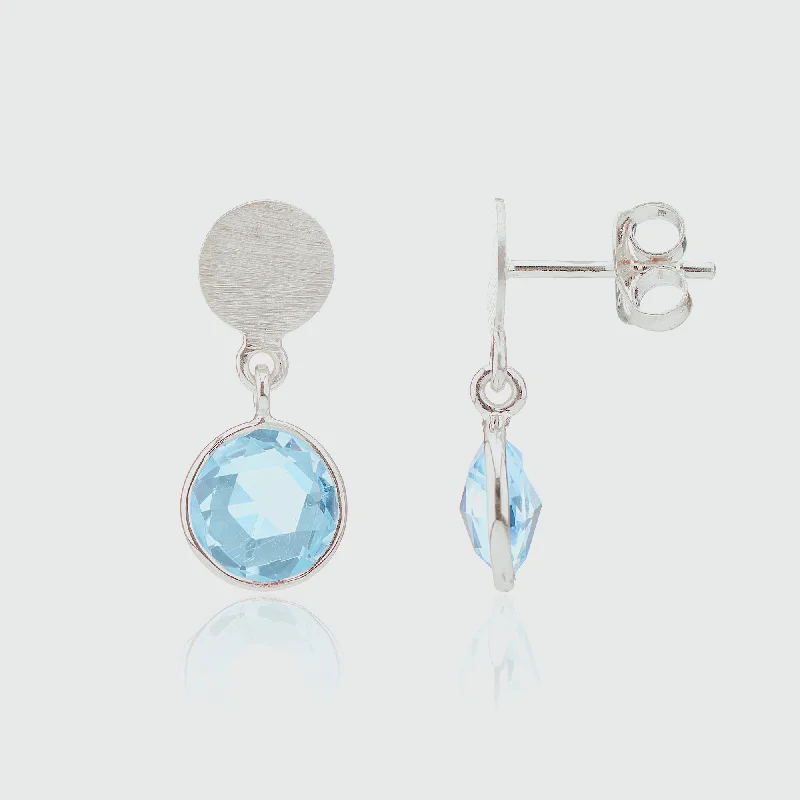 modern drop earrings -Salina Sterling Silver Disc & Blue Topaz Earrings