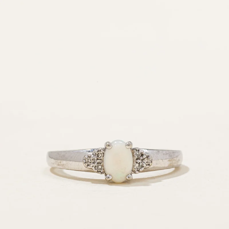 chic solitaire rings -Opal & Diamond Ring | 0.25ct, 0.03ctw | SZ 6.5 |