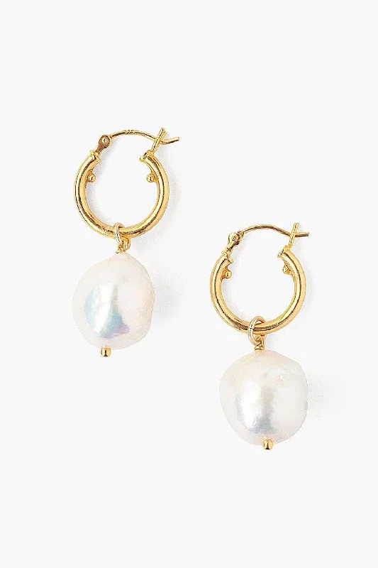 ear cuff earrings for women -Baroque Pearl Hoop Earrings White