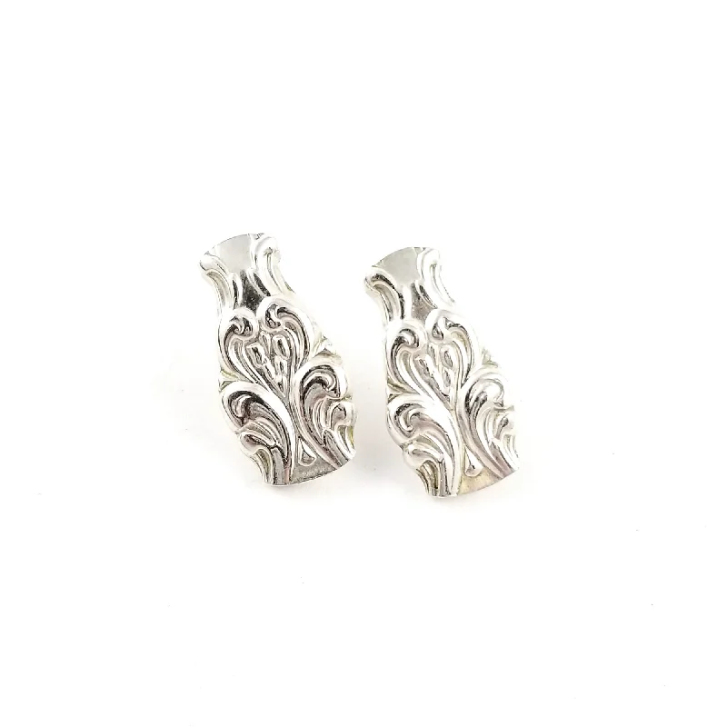 beautiful dangling earrings -Sterling Silver Heart Scroll Spoon Stud Earrings