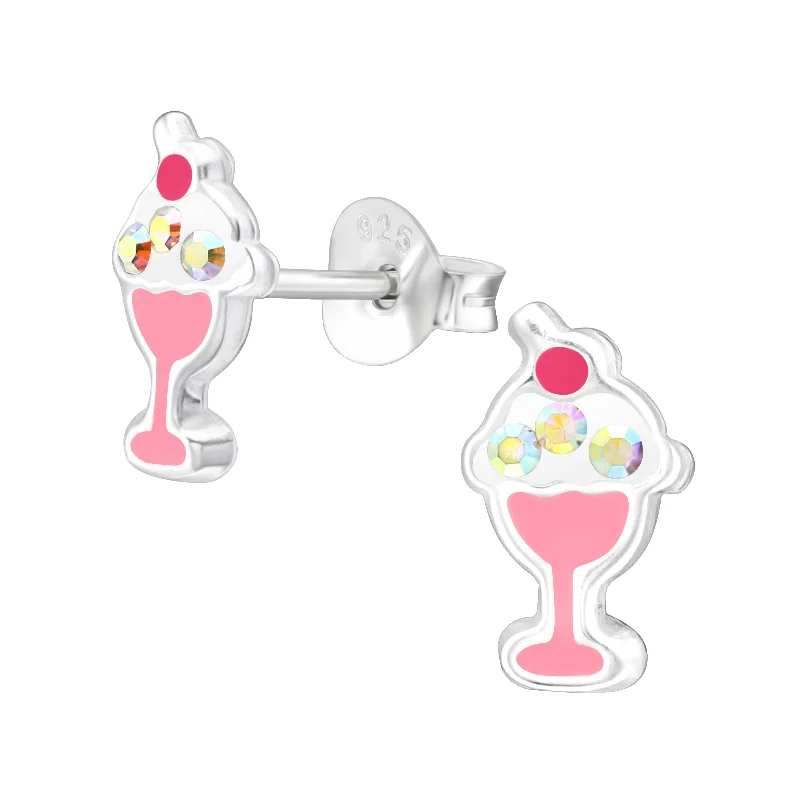 silver earrings for women -Children's Sterling Silver 'Ice Cream Sundae' Stud Earrings