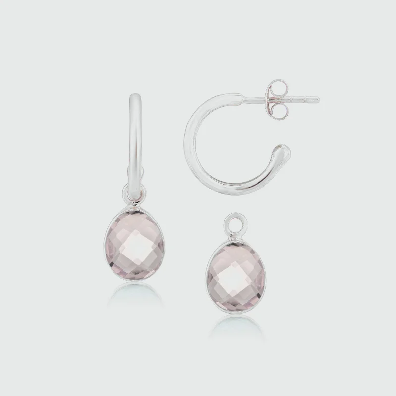 diamond earrings for women -Manhattan Silver & Rose Quartz Interchangeable Gemstone Earrings