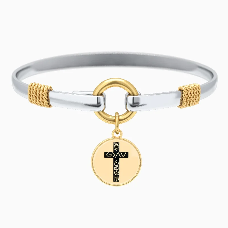 fashion bangles for women -God is Greater Cross Two-Tone Bracelet