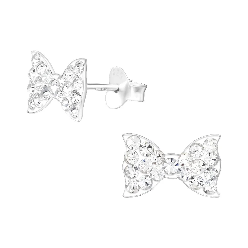 gold earrings for women -Children's Sterling Silver Crystal Bow Stud Earrings