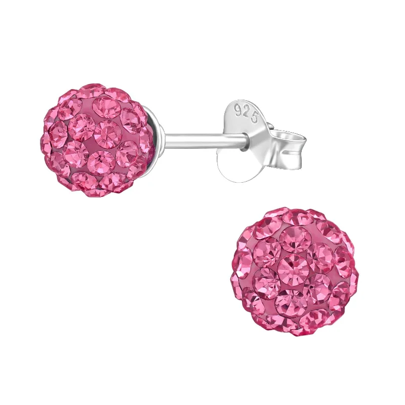 modern drop earrings -925 Sterling Silver Rose Pink - Pink Czech Crystal Disco Ball Stud Earrings