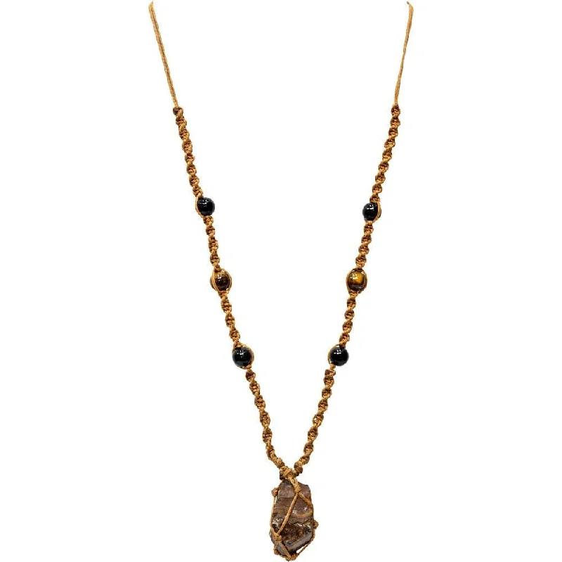 bohemian-inspired necklaces -Hippie Necklace - Problem Solver - Tiger Eye & Rough Tiger Eye Point