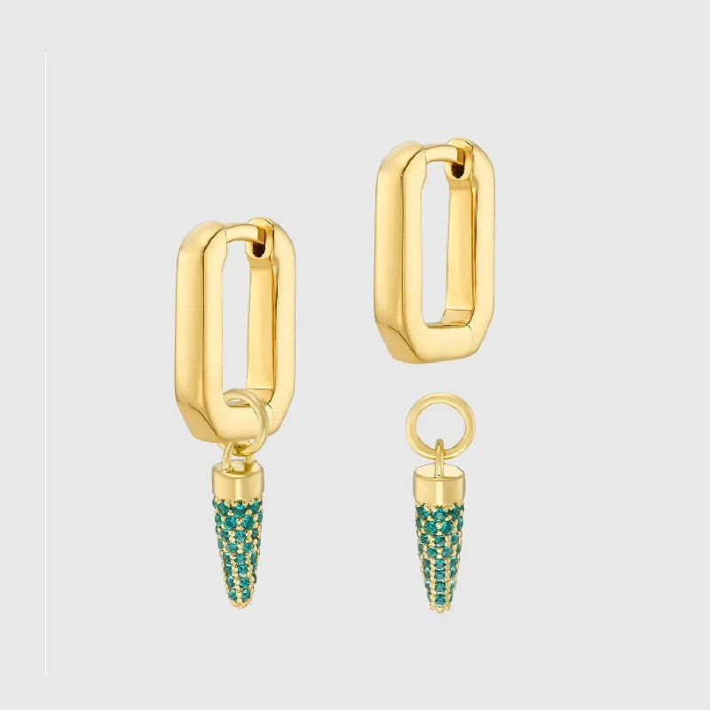 boho earrings for women -Auree x @theeditbutton Gold Interchangeable Hoop & Green Pointed Drop Earrings