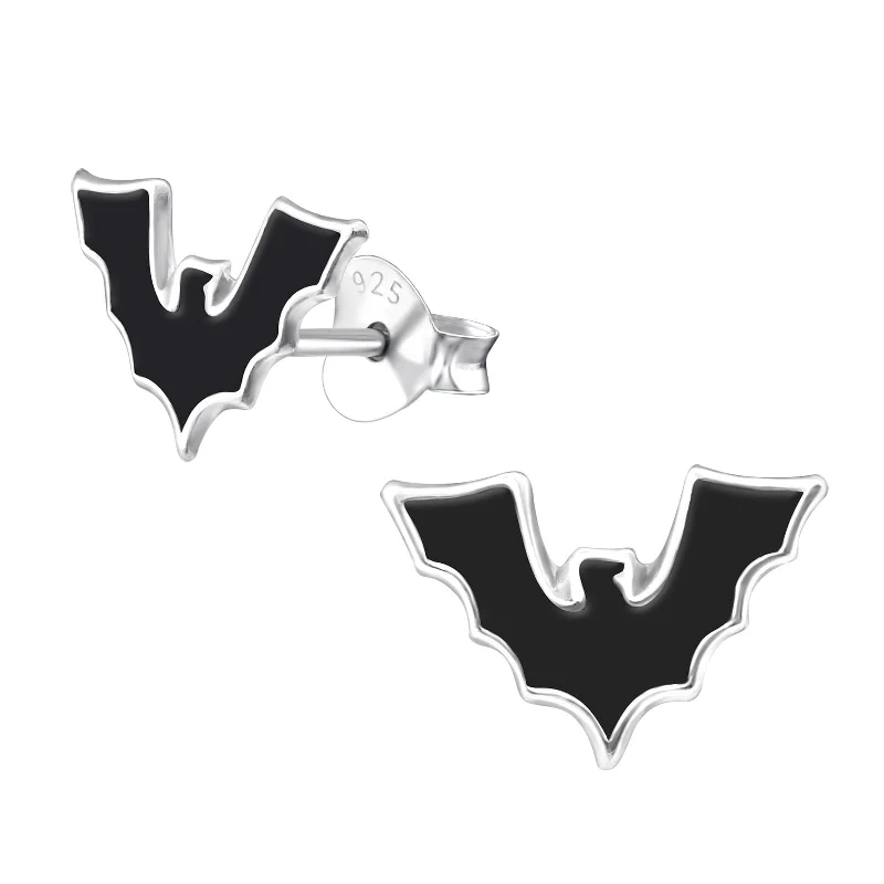 minimalist drop earrings -Children's Sterling Silver Halloween Bat Stud Earrings