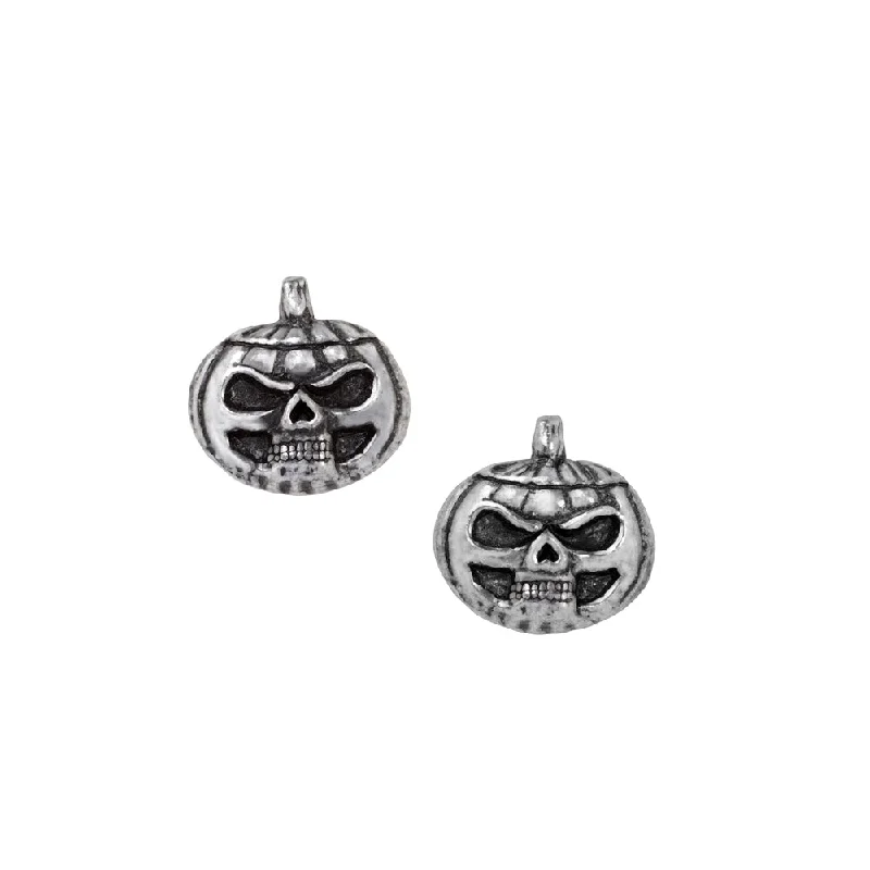 trendy stud earrings -Pumpkin Skull Halloween Stud Earrings by Alchemy Gothic