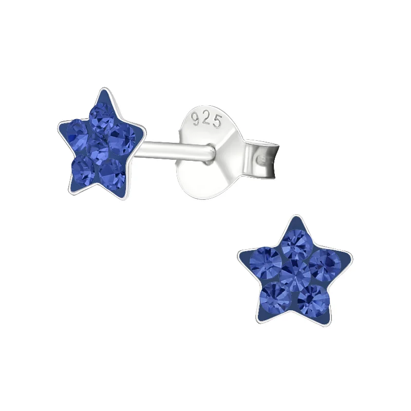 beautiful pearl drop earrings -Children's Sterling Silver 'Sapphire Blue Crystal Star' Stud Earrings