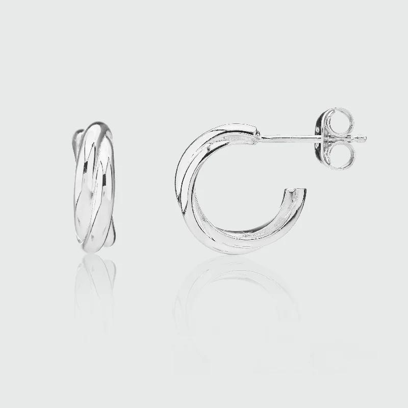 elegant crystal earrings -Knightsbridge Mini Sterling Sterling Triple Hoop Earrings