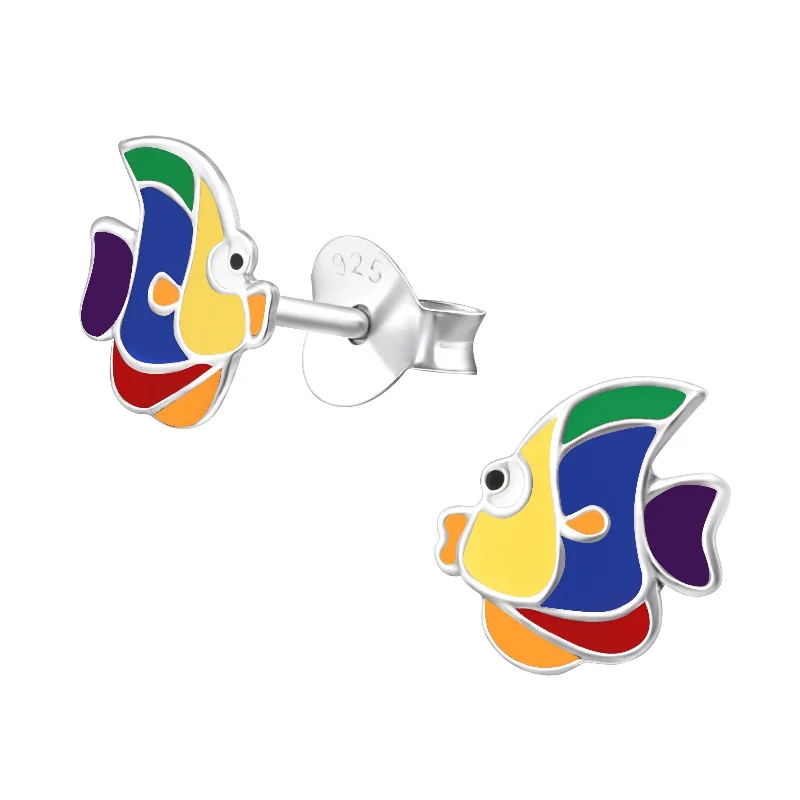 elegant crystal earrings -Children's Sterling Silver Rainbow Fish Stud Earrings