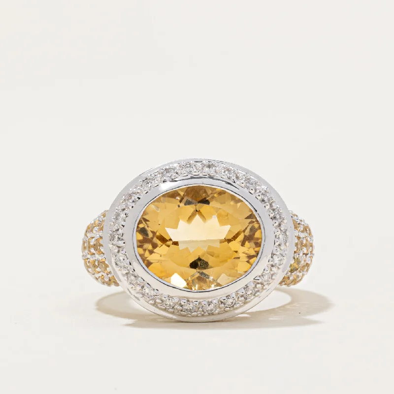 chic rings for women -Citrine & Diamond Cocktail Ring | 5.31ctw, 0.22ctw | SZ 6.25 |