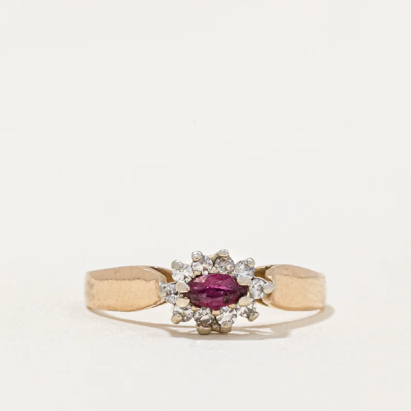 large gemstone rings -Ruby & Diamond Halo Ring | 0.10ct, 0.05ctw | SZ 4 |