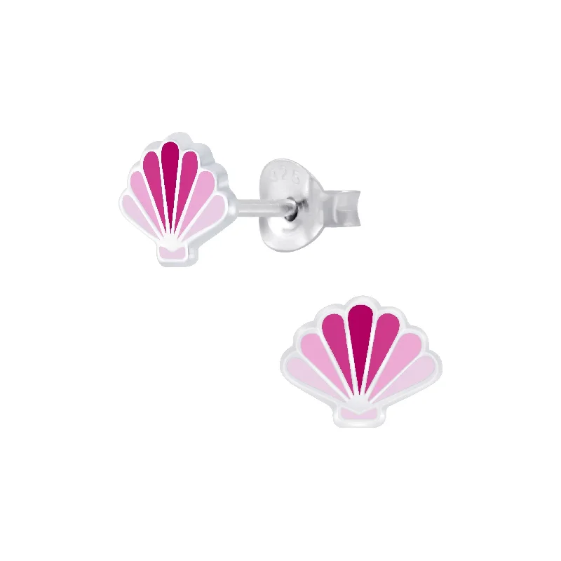 hoop earrings for women -Children's Sterling Silver Pink Shell Stud Earrings