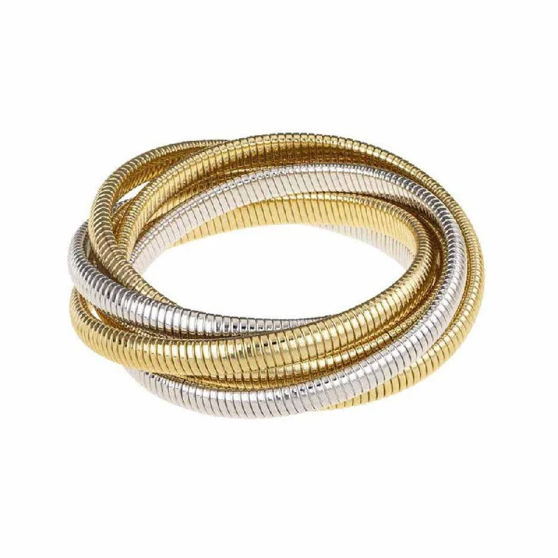 sleek cuff bracelets for women -Small 6 Strand Cobra Bracelet in Yellow Gold and Rhodium